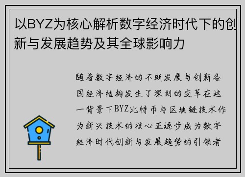 以BYZ为核心解析数字经济时代下的创新与发展趋势及其全球影响力